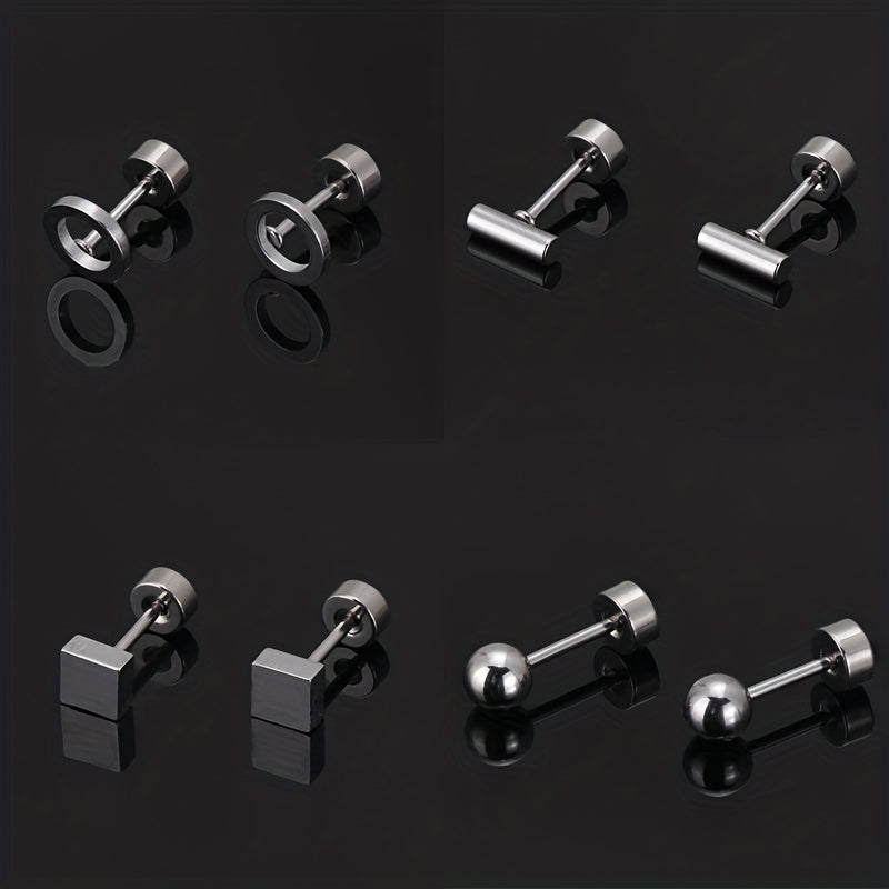Men's Stainless Steel Stud Earrings Heart Moon Cone Leaf Ear Studs