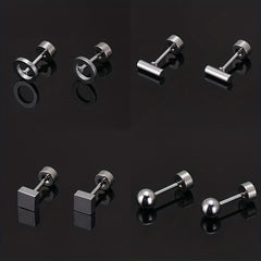 Men's Stainless Steel Stud Earrings Heart Moon Cone Leaf Ear Studs