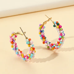 Colorful Rice Bead Hoop Earrings For Women