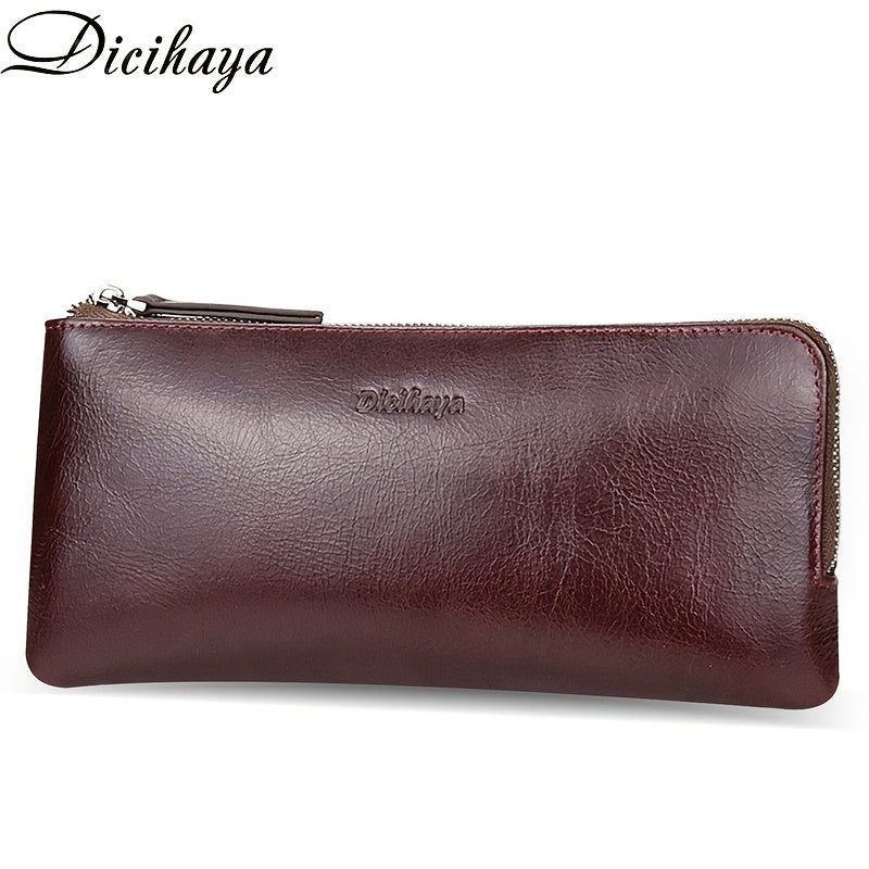 Dicihaya Men's Leather Zipper Handbag Large Capacity Wallet Clutch Bag