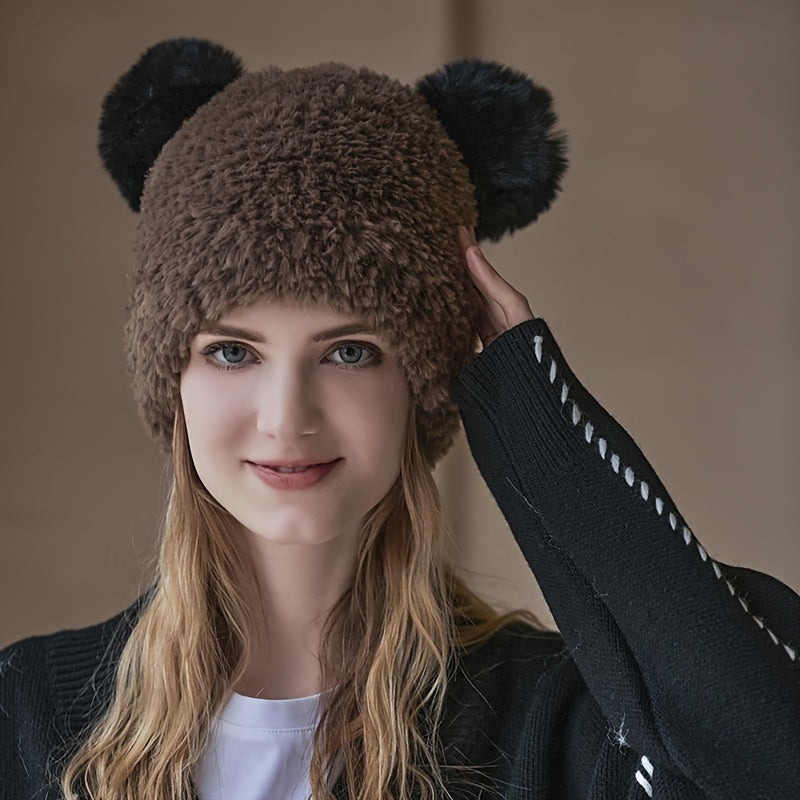 Bear Knitted Hat Women's Warm Hat Woolen Hat Embroidery Hip hop Cap
