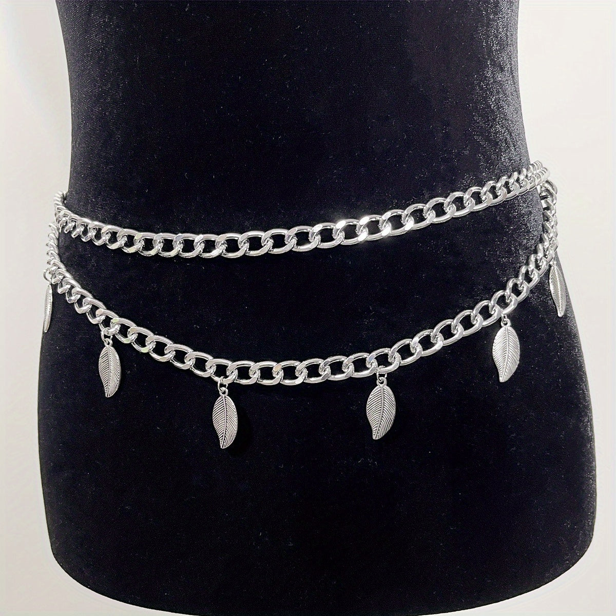 Fringe Double Layer Waist Chain Leaf Pendant Metal Belly Chain