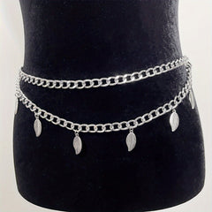 Fringe Double Layer Waist Chain Leaf Pendant Metal Belly Chain