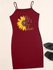  Slogan & Sunflower Print Cami Dress
