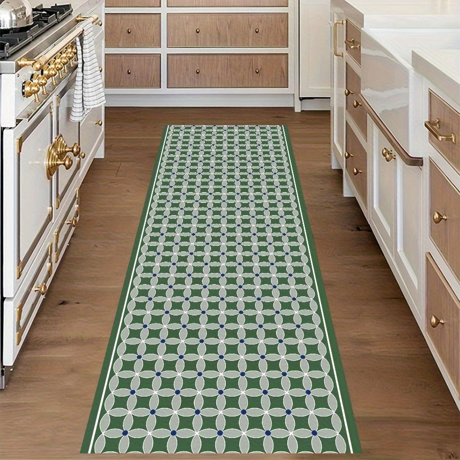 Marble Print Area Rug Grid Print Entrance Decor