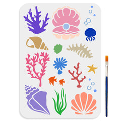 1pc US 1pc PET Hollow Out Drawing Stencils with Paint Brushes Scrapbook Kit