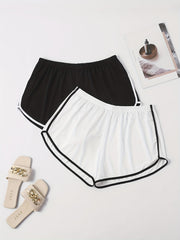 2 Pack Plus Size Casual Pajama Shorts Set Women's Plus Wide Leg