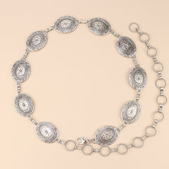 Hollow Out Waist Chain Carved Metal Waistband Dress Girdle for Women