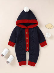 Hooded Knitted Sweater Romper for Infants