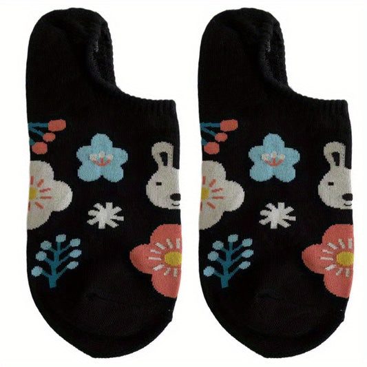 10 Pairs Girls Cartoon Rabbit Boat Socks, Breathable and Comfortable