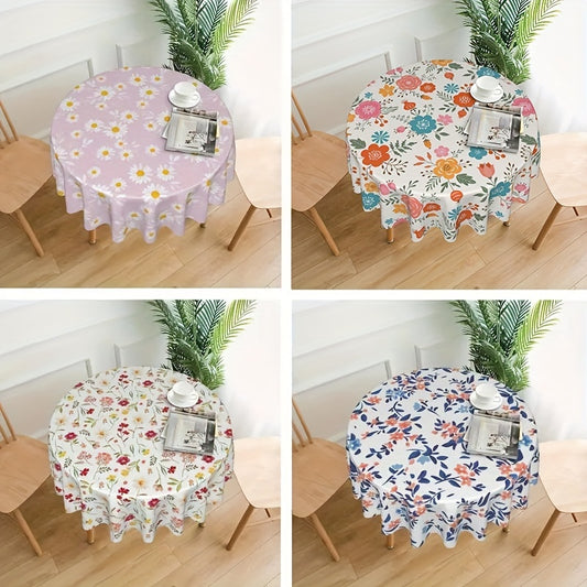 Boho Floral Round Tablecloth Stain Resistant Waterproof Wrinkle Resistant