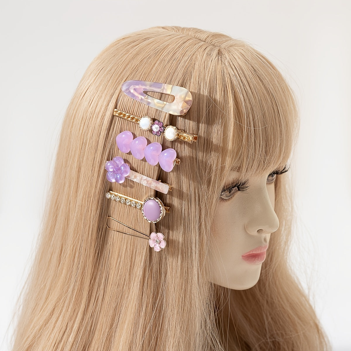 6pcs Purple Rhinestone Hair Clip Metal Barrette Hair Accessories