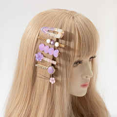 6pcs Purple Rhinestone Hair Clip Metal Barrette Hair Accessories