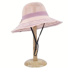 Knitted Bucket Hat Hollow Breathable Sunscreen Beach Hats Wide Brim