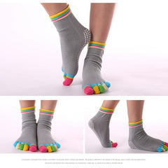 Rainbow Non-slip Yoga Socks Cozy 5 Toes Knitted Calf Crew Socks