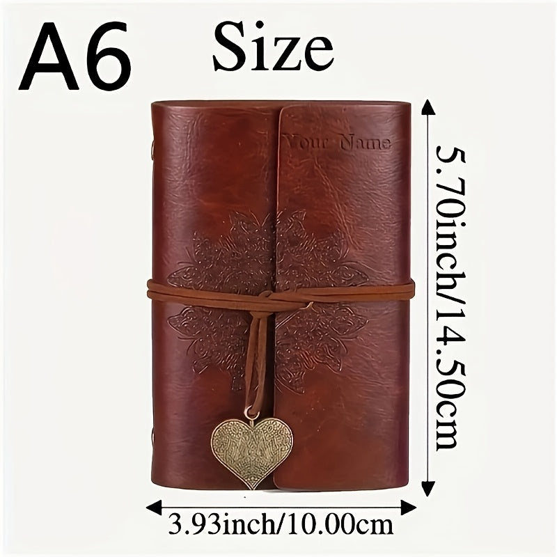 Dark Brown Faux Leather Notebook Retro Style Heart Shaped Pendant