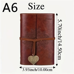 Dark Brown Faux Leather Notebook Retro Style Heart Shaped Pendant