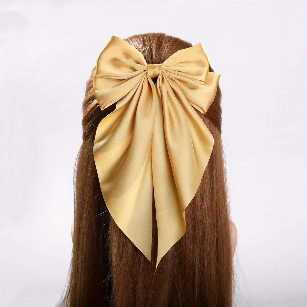 Ginger Yellow Bow Barrette Satin Scarf Hair Clip for Women Girls