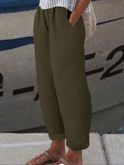Solid Straight Leg Elastic Waist Pants Casual Dual Pockets Pants