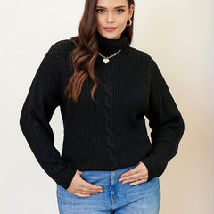  Solid Cable Long Sleeve Turtle Neck Sweater