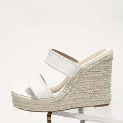 Women's Double Strap Wedge Heeled Sandals Slip On Platform Espadrille Shoes