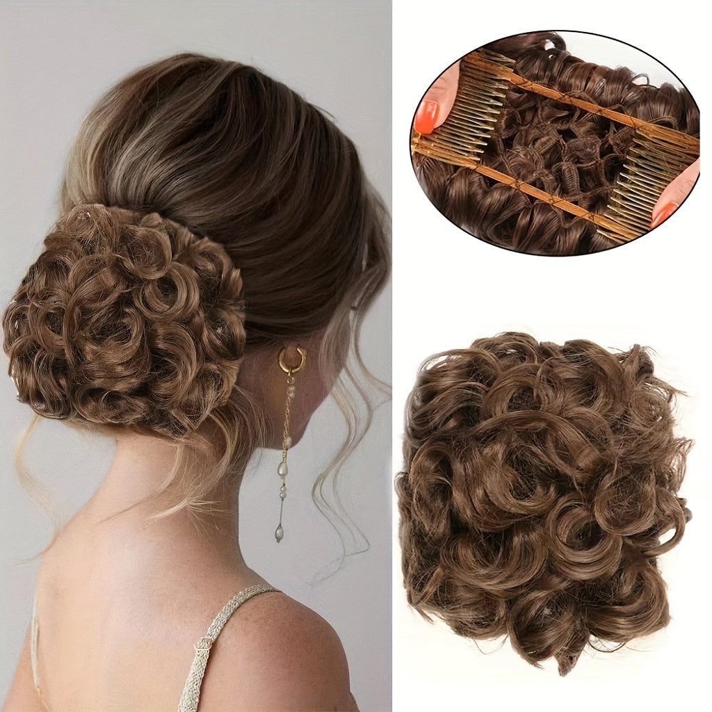 Messy Curly Hair Bun Comb Extension Easy Stretch Clip Hair Piece