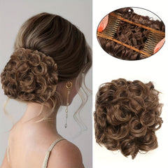Messy Curly Hair Bun Comb Extension Easy Stretch Clip Hair Piece