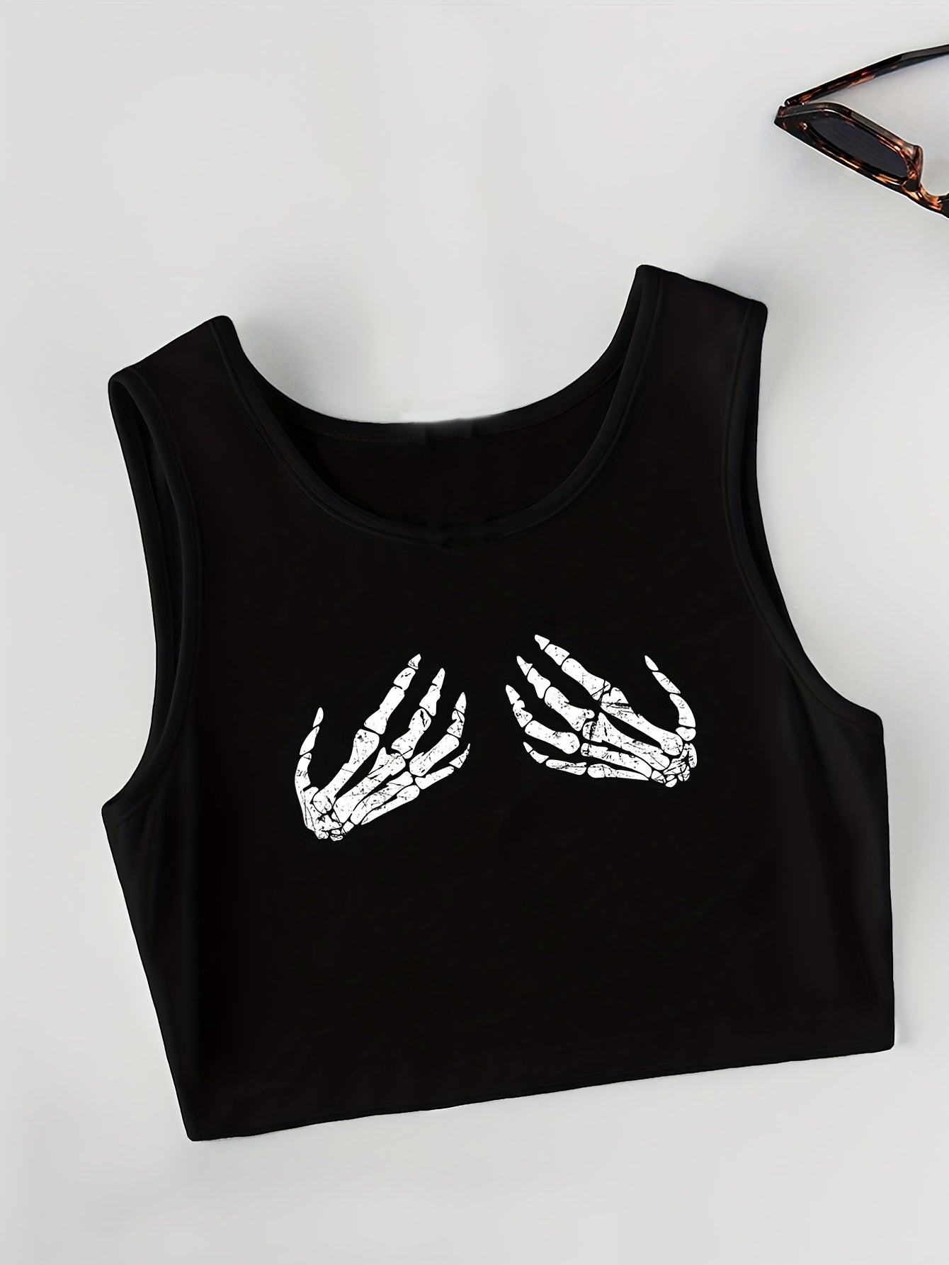 Skull Hands Print Tank Top Sexy Crew Neck Summer Sleeveless Top