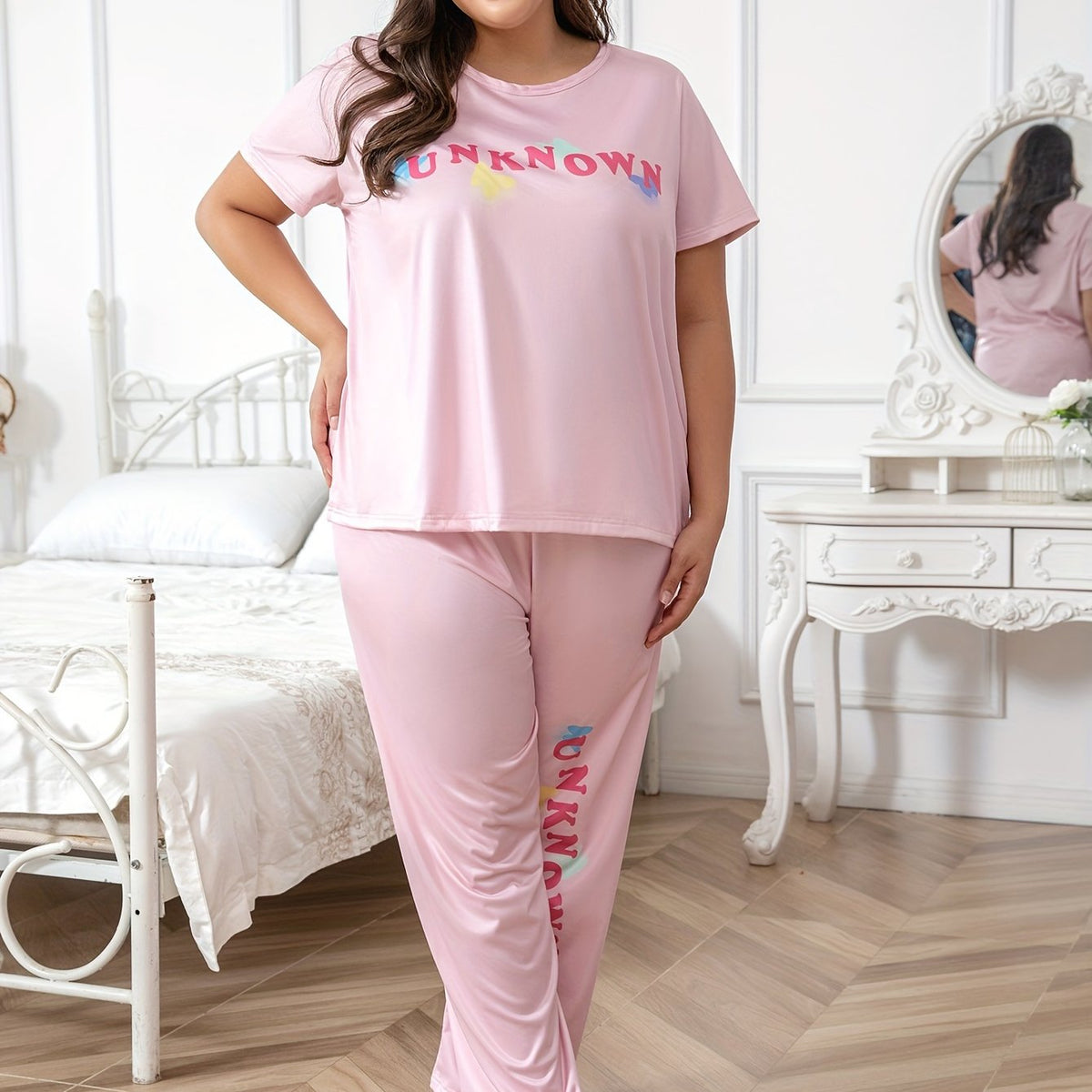  Lounge Set Women's Letter Graphic Tee & Pants Pajamas