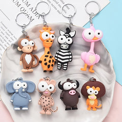 Cartoon Couple Car Keychain PVC Elephant Lion Funny Toy Key Ring