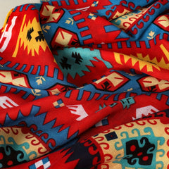 Red Geometric Print Tassel Scarf Bohemian Warm Shawl Windproof Head Wraps