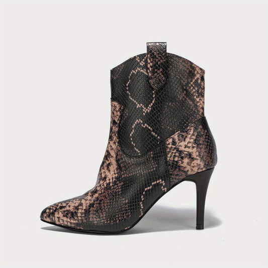 Women's Snakeskin Stiletto Heels Pointed Toe Boots