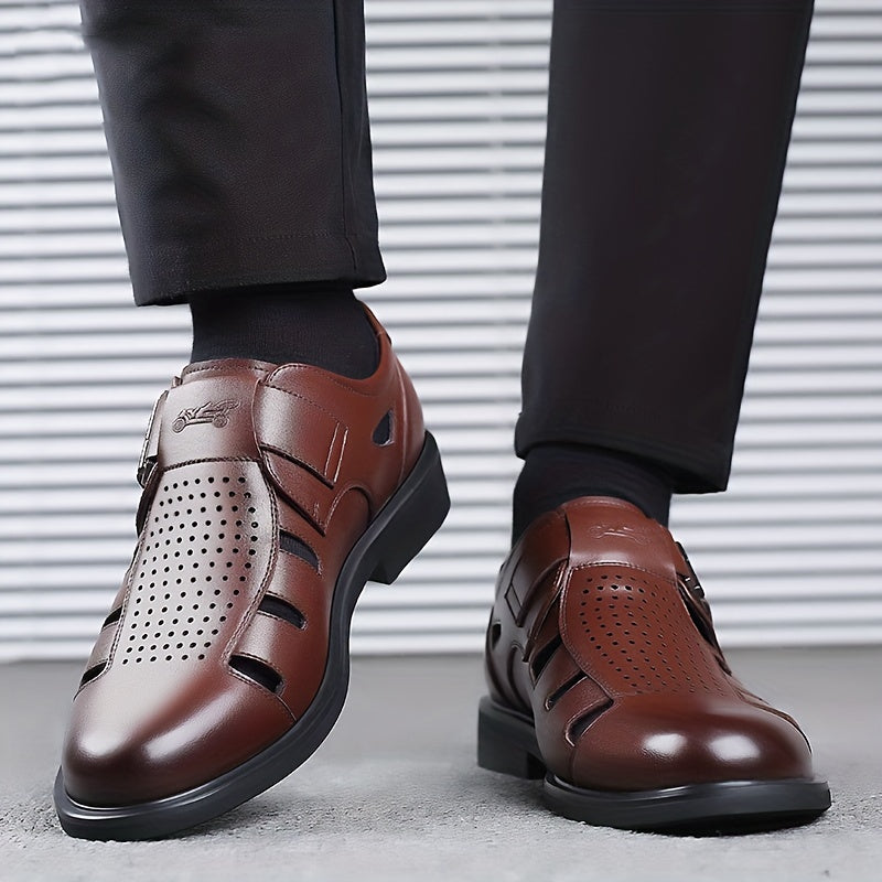 Men's PU Leather Closed Toe Sandals Adjustable Hook And Loop Loafers Summer