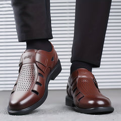 Men's PU Leather Closed Toe Sandals Adjustable Hook And Loop Loafers Summer
