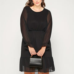 Plus Size Flounce Sleeve Chiffon Dress