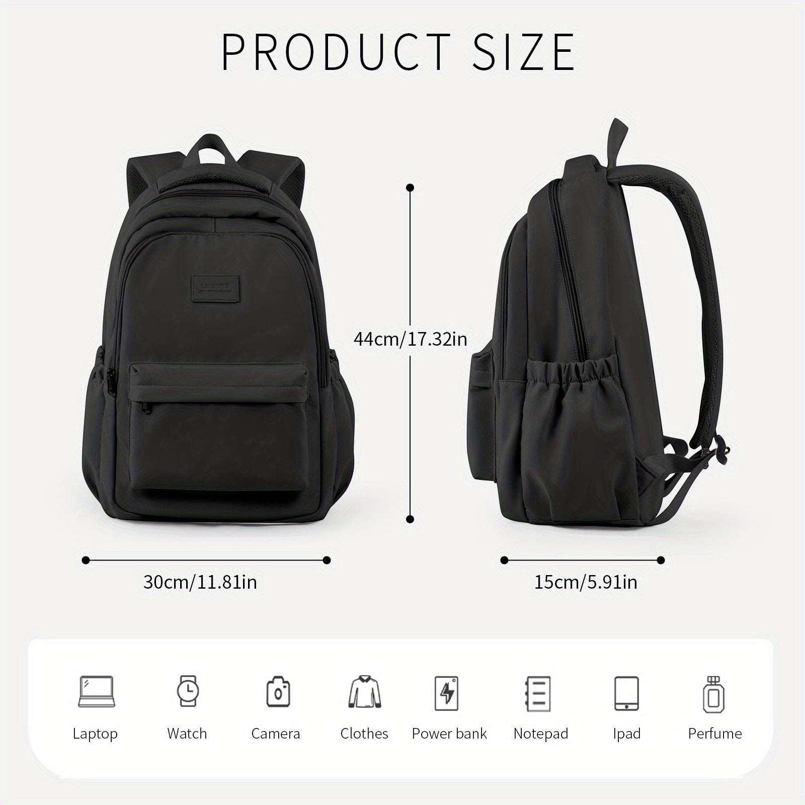Preppy Zipper Storage Backpack All Match Daypack Travel Bag