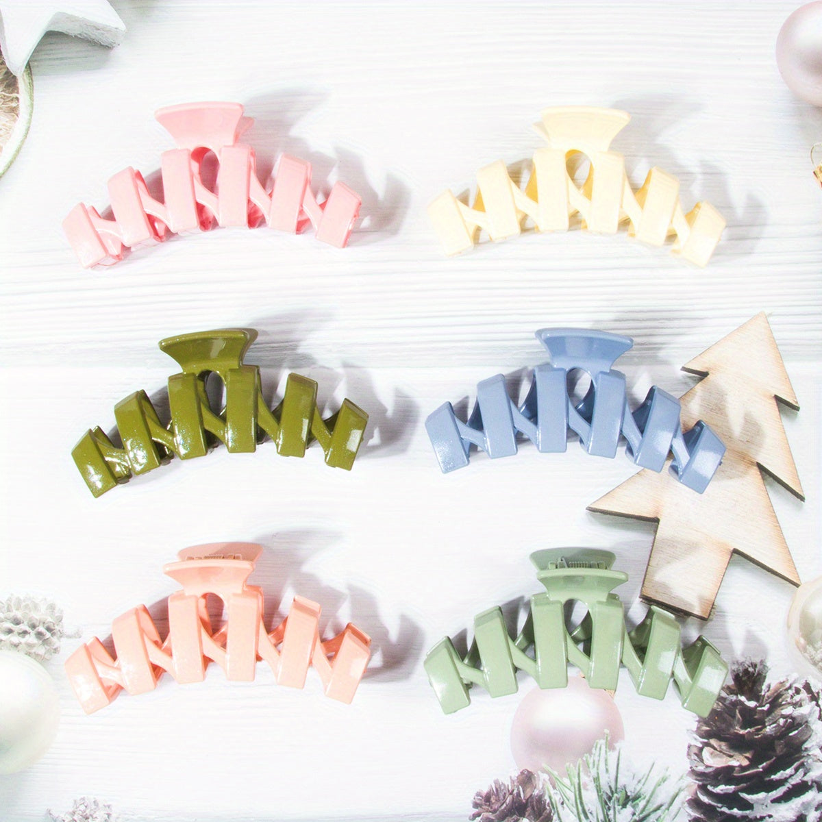 6pcs Gradient Twist Hair Claw Large Shark Claw Ponytail Holder Hair Accessories