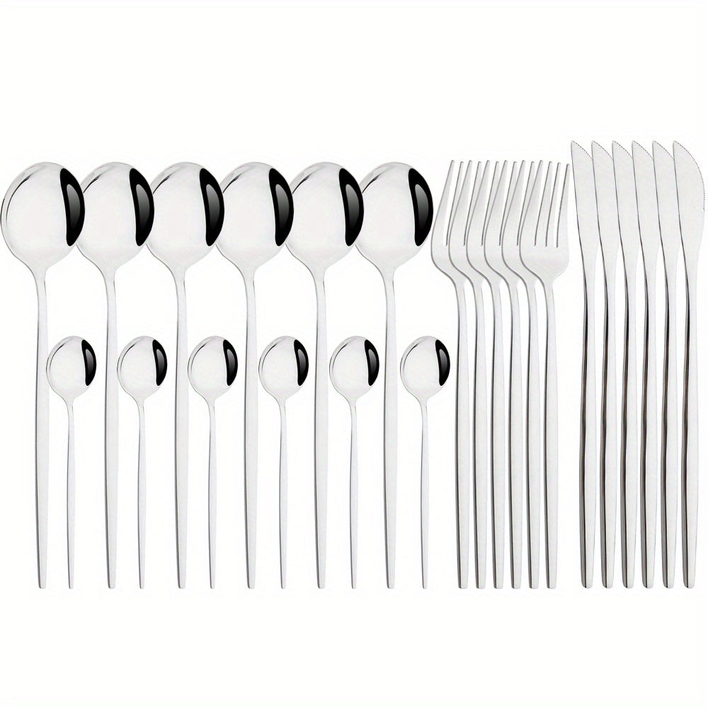 24pcs Stainless Steel Cutlery Set Fork Spoon Tableware Set Dinnerware Set