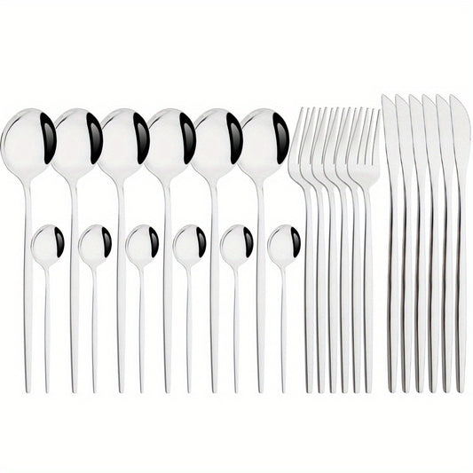 24pcs Stainless Steel Cutlery Set Fork Spoon Tableware Set Dinnerware Set
