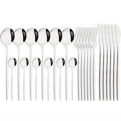 24pcs Stainless Steel Cutlery Set Fork Spoon Tableware Set Dinnerware Set