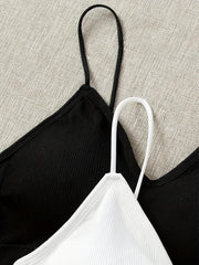 3pcs Solid Ribbed Wireless Bras Comfy Stretch Intimates Bra Women's Lingerie