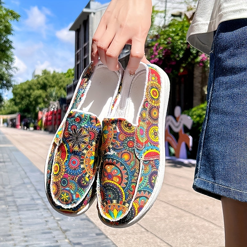 Women's Floral Printed Slip-On Non-Slip Canvas Slides Shoes