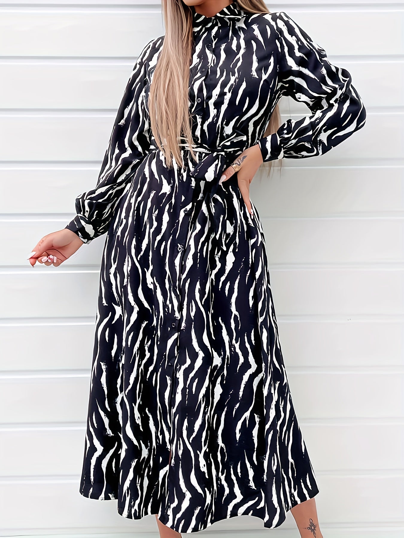  Casual Dress Women's Plus Print Button Up Shirt Dress