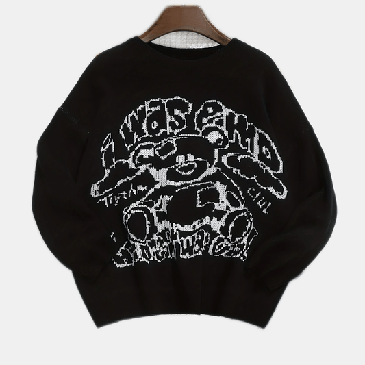  Casual Sweater Women's Plus Bear & Slogan Print Long Sleeve