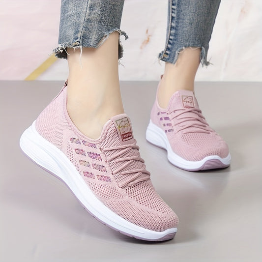Women's Breathable Knit Sports Shoes Lace Up Low Top Running Sneakers