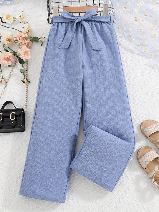 Girls Casual Loose Wide Leg Pants with Belted Waist Summer Clothes