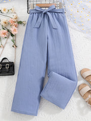 Girls Casual Loose Wide Leg Pants with Belted Waist Summer Clothes