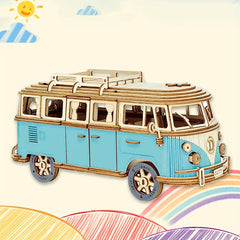 3D Wooden Puzzle Camping Car Model Educational Building Block Toy