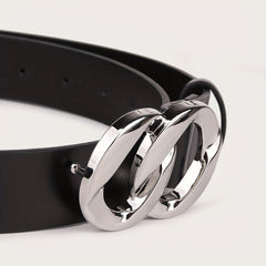 Geometric Double Ring Buckle Belt Stylish Solid PU Leather Belt Girdle