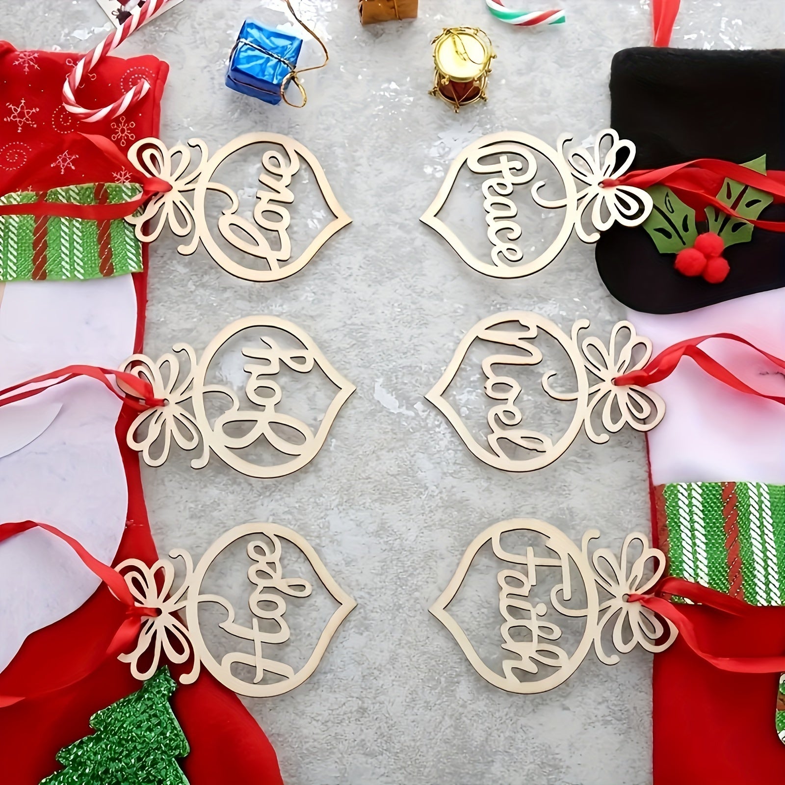 6pcs Wooden Ornaments For Christmas Tree - Holiday & Wedding
